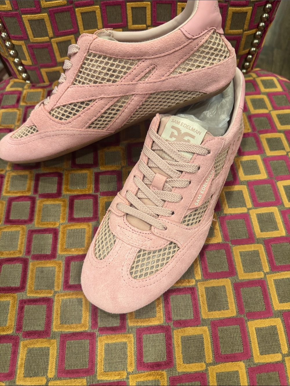Sam Edelman Pink Suede & Mesh Lace-Up Sneakers